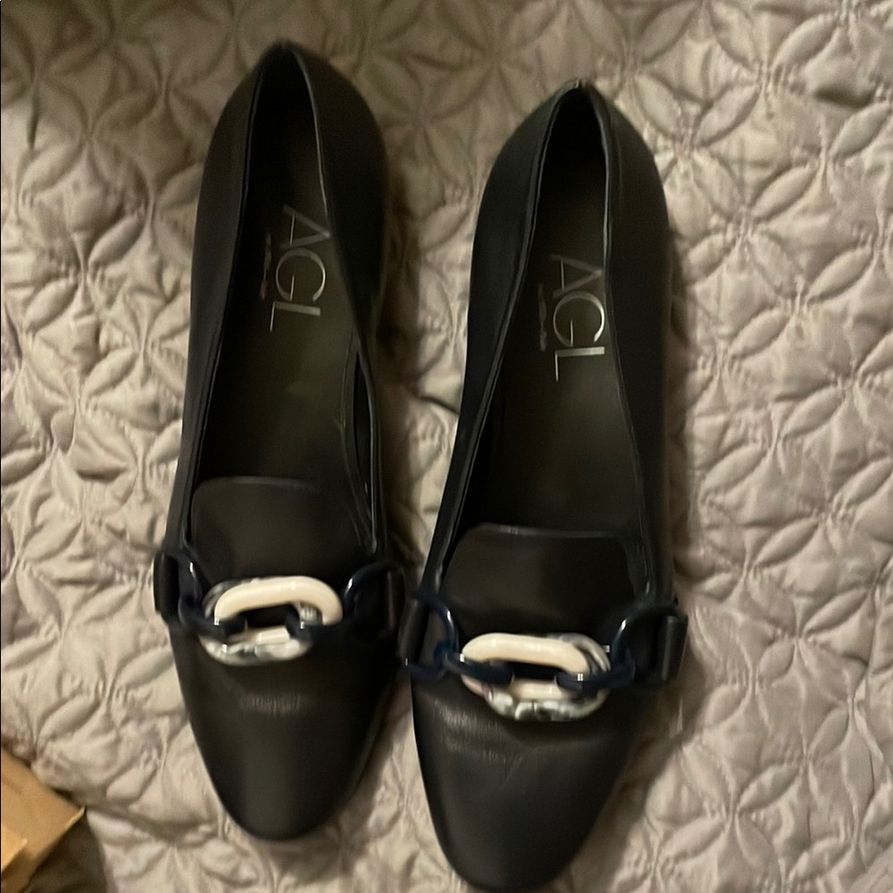 AGL Black Loafers with Chain Detail